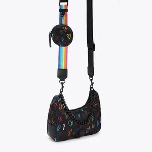 Women’s Kurt Geiger Small Black with Multicolor Heart Design Crossbody Bag